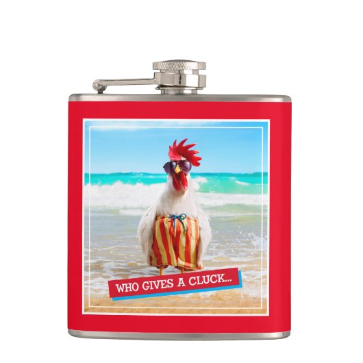 Rooster Kerel Chillin bij Beach in Swim Trunks Heupfles (Voorkant)