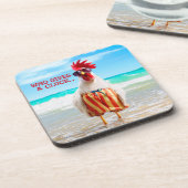Rooster Kerel Chillin bij Beach in Swim Trunks Onderzetter (Linkerzijde)