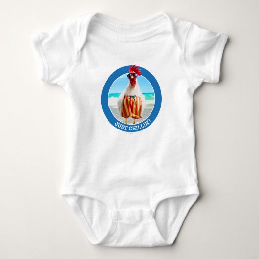 Rooster Kerel Chillin bij Beach in Swim Trunks Romper (Voorkant)