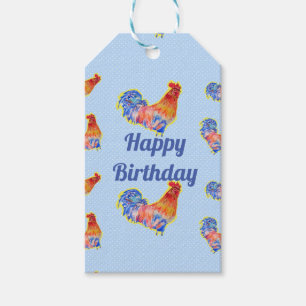 Rooster Kippen Boys Happy Birthday Cadeaulabel