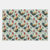 Rooster kippenpatroon verouderd inpakpapier vel (Voorkant 3)