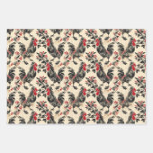 Rooster kippenpatroon verouderd inpakpapier vel (Voorkant)