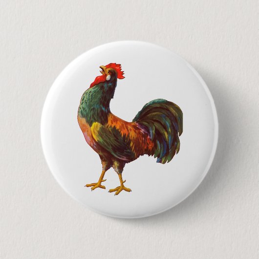 Rooster Kitchen Crate Art Ronde Button 5,7 Cm (Voorkant)