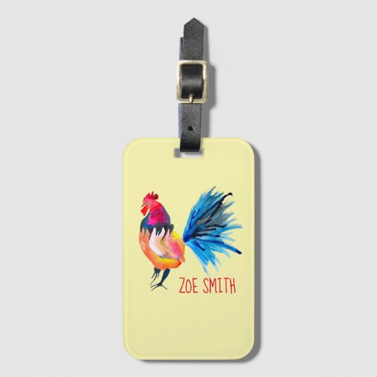 Rooster kleurige waterverf illustratie bagagelabel (Voorkant (verticaal))