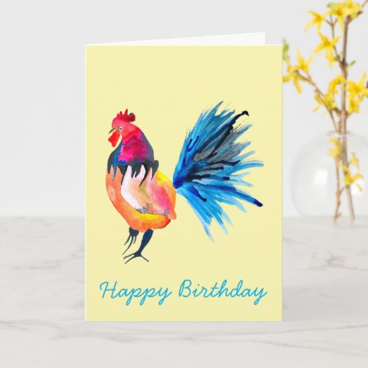 Rooster kleurige waterverf illustratie kaart (Gele Bloem)
