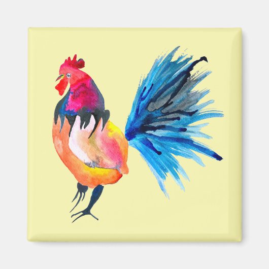 Rooster kleurige waterverf illustratie magneet (Voorkant)