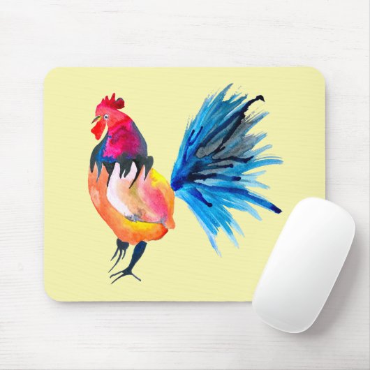 Rooster kleurige waterverf illustratie muismat (Met muis)
