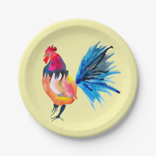 Rooster kleurige waterverf illustratie papieren bordje