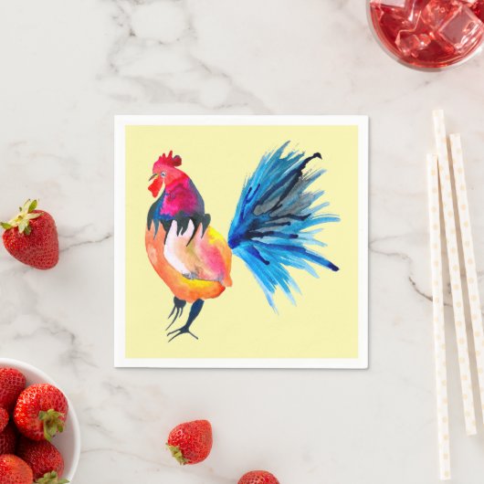 Rooster kleurige waterverf illustratie servet (Insitu)