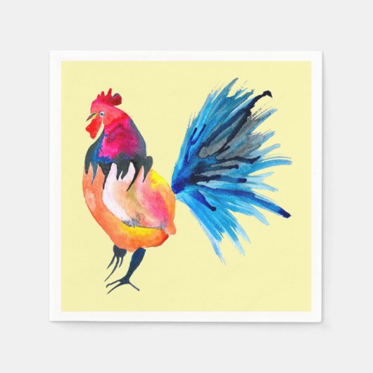 Rooster kleurige waterverf illustratie servet (Voorkant)