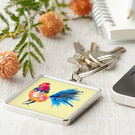 Rooster kleurige waterverf illustratie sleutelhanger (Zijkant)