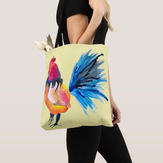 Rooster kleurige waterverf illustratie tote bag (Dichtbij)
