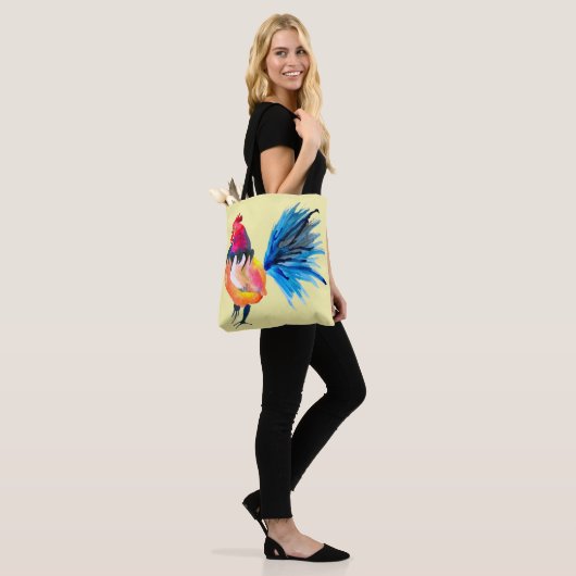 Rooster kleurige waterverf illustratie tote bag (Op model)