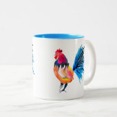 Rooster kleurige waterverf illustratie tweekleurige koffiemok (Voorkant rechts)