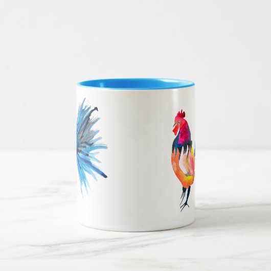 Rooster kleurige waterverf illustratie tweekleurige koffiemok (Center)