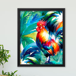 Rooster Kleurrijke Waterverf Poster