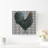 Rooster-klok zwart/wit vierkante klok (Huis)