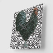 Rooster-klok zwart/wit vierkante klok (Hoek)