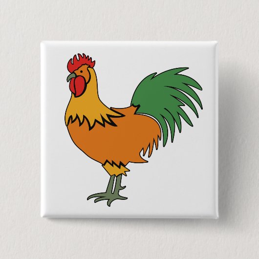 Rooster-knop Vierkante Button 5,1 Cm (Voorkant)