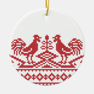 Rooster kruissteek keramisch ornament