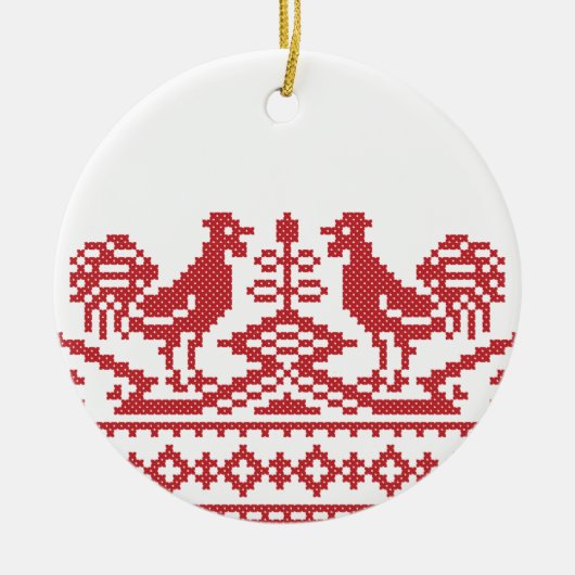 Rooster kruissteek keramisch ornament (Voorkant)
