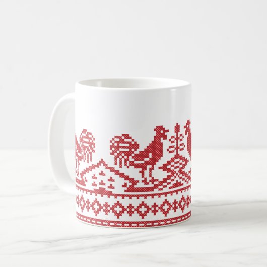 Rooster kruissteek koffiemok (Voorkant links)