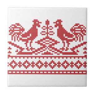 Rooster kruissteek tegeltje
