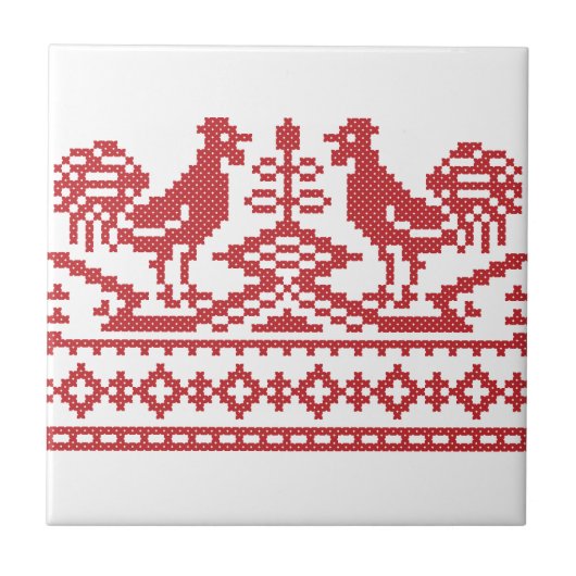 Rooster kruissteek tegeltje (Voorkant)