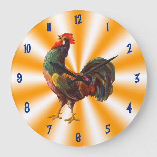 Rooster  kunst op Oranje witte keukenklok Grote Klok (Voorkant)
