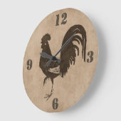 Rooster-landwandklok in Bruin Rustisch Land Grote Klok (Hoek)