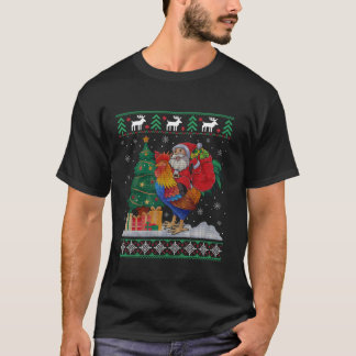 Rooster Lelijke Kerstmis Santa Riding Rooster Kers T-shirt