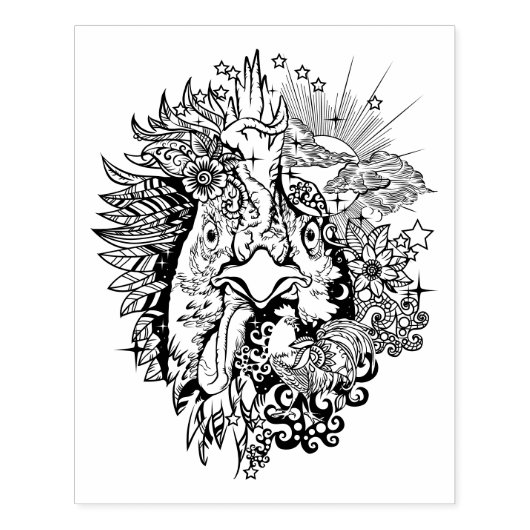 Rooster Line Art Kleurplaat Rubberstempel (Afrduk)