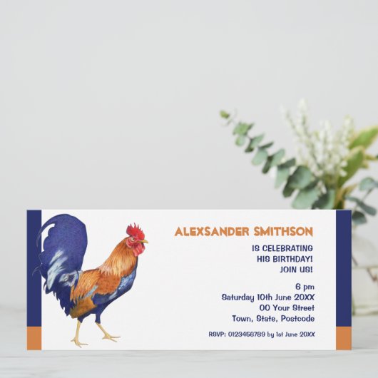 Rooster long Birthday Party Invitation Kaart (Staand voorkant)