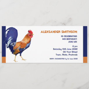 Rooster long Birthday Party Invitation Kaart