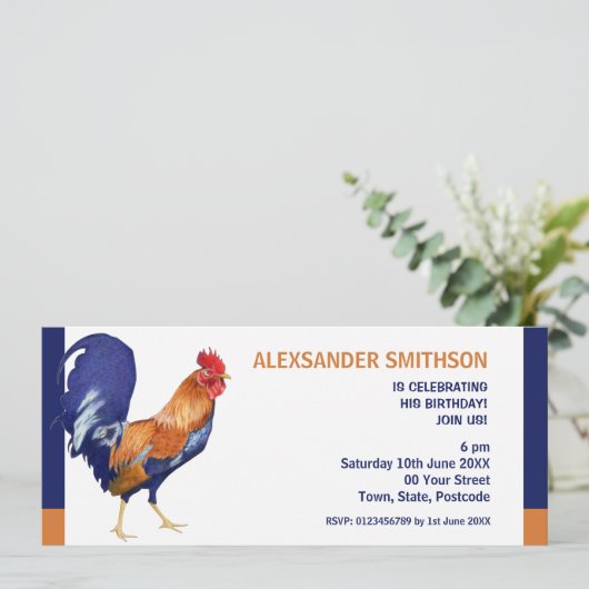 Rooster Long Party Invitation Kaart (Staand voorkant)