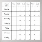 rooster maart 2020 met weeknummer poster (Voorkant)