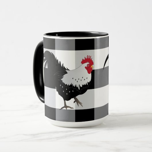 Rooster met Black White Check Coffee-Mok Mok (Voorkant links)