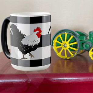 Rooster met Black White Check Coffee-Mok Mok