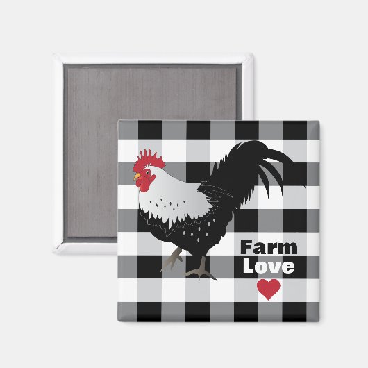 Rooster met Black White Check Fridge Magnet (Voorkant / Achterkant)