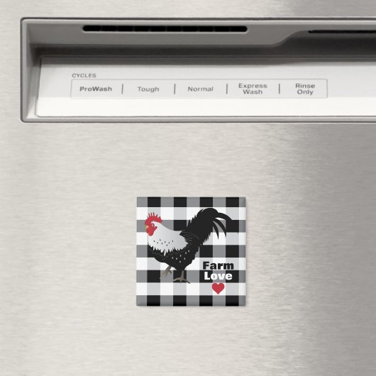 Rooster met Black White Check Fridge Magnet (Insitu (Vaatwasser))
