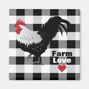 Rooster met Black White Check Fridge Magnet