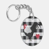 Rooster met Black White Check Sleutelhanger (Voorkant Links)