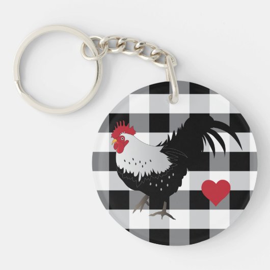 Rooster met Black White Check Sleutelhanger (Voorkant)