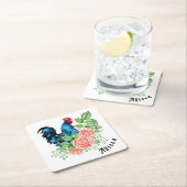 Rooster met bloemen gepersonaliseerd kartonnen onderzetters (Insitu)