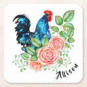 Rooster met bloemen gepersonaliseerd kartonnen onderzetters (Voorkant)