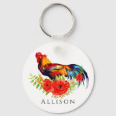 Rooster met bloemen gepersonaliseerd sleutelhanger (Voorkant)