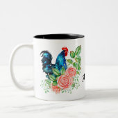 Rooster met bloemen gepersonaliseerd tweekleurige koffiemok (Links)