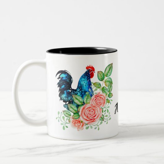 Rooster met bloemen gepersonaliseerd tweekleurige koffiemok (Links)