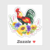 Rooster met bloemen sticker (Vel)