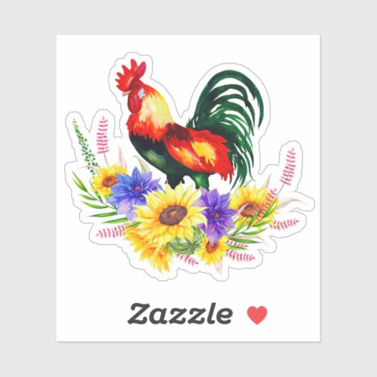 Rooster met bloemen sticker (Vel)